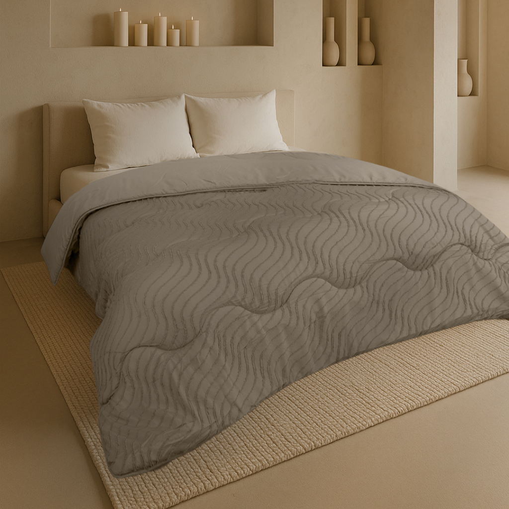 2-in-1 Duvet and Bedspread in Taupe – Soft Matte Satin for All Seasons 1
