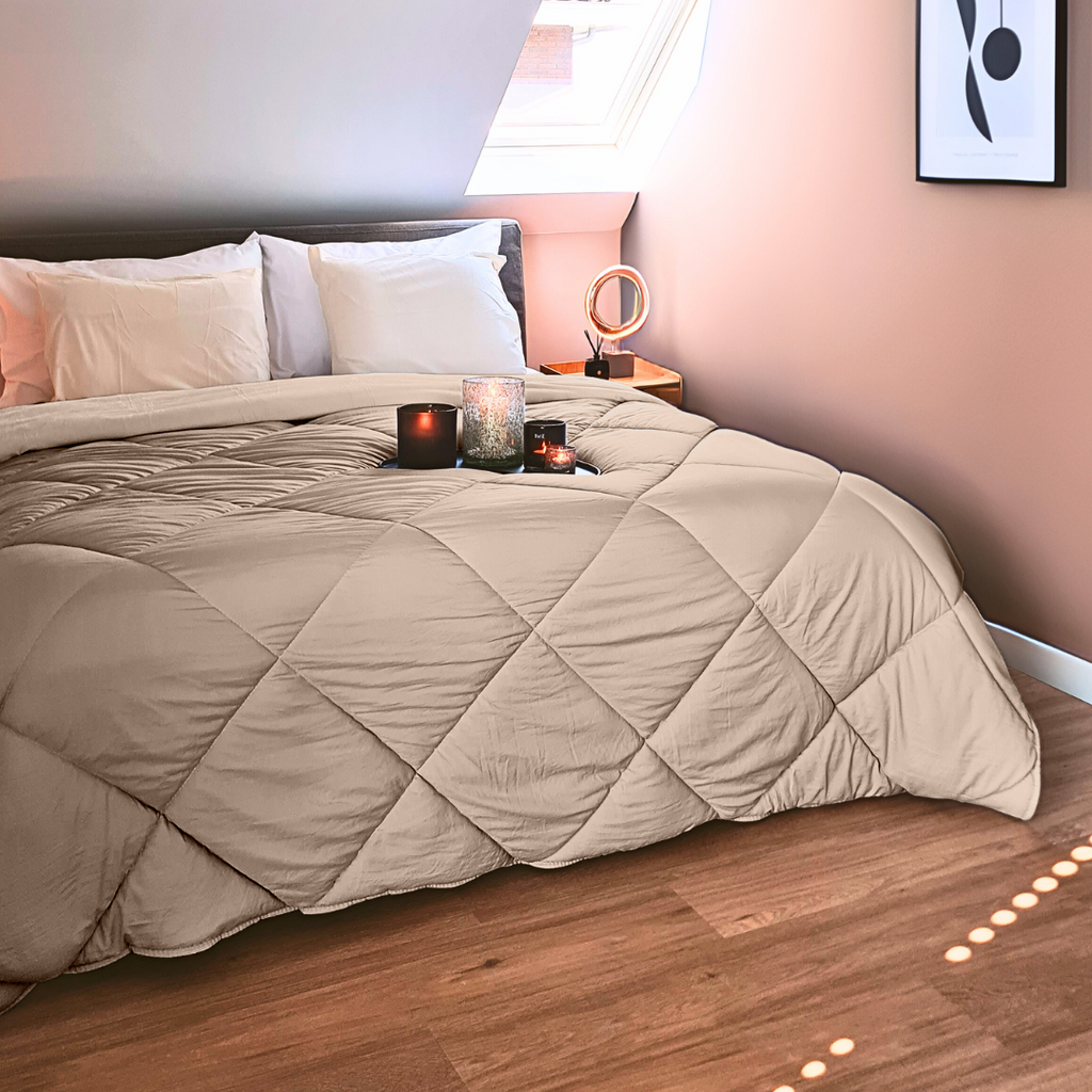 2-in-1 Matte Satin Duvet Bedspread – Taupe, 220cm Long, Breathable and Easy Care, Perfect for Summer 1
