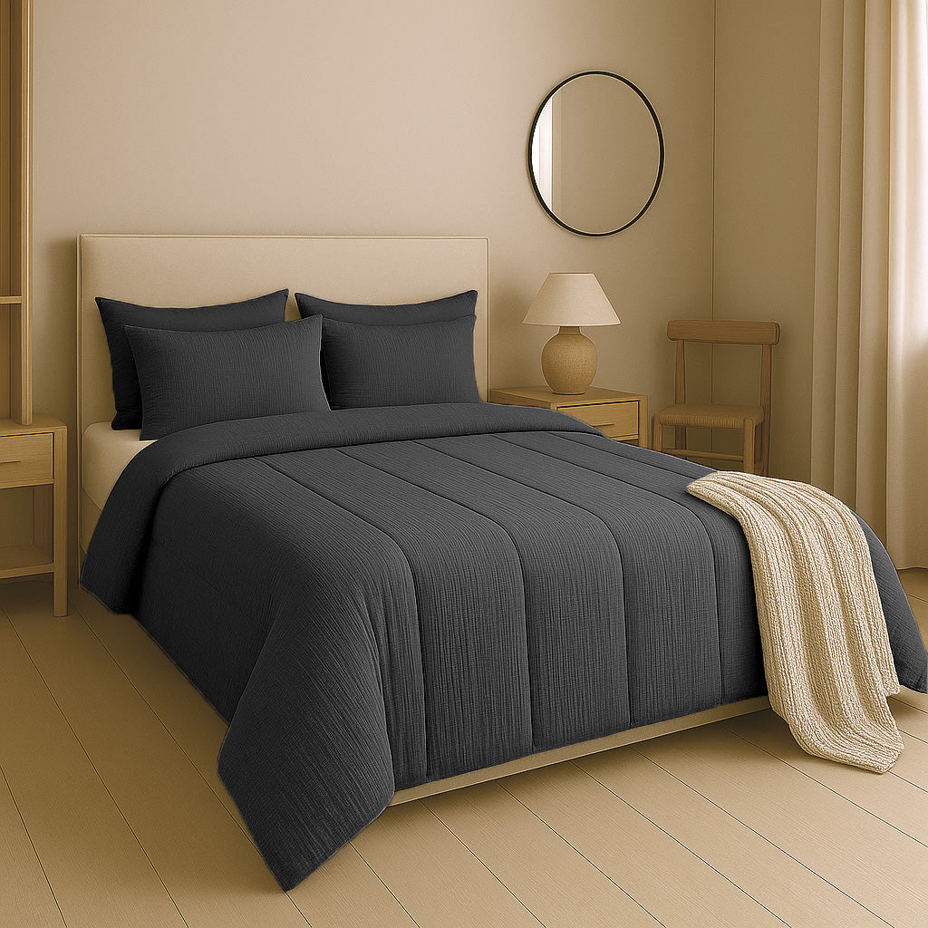 2-in-1 Micro Muslin Duvet and Bedspread – Anthracite Color, Breathable Design 1