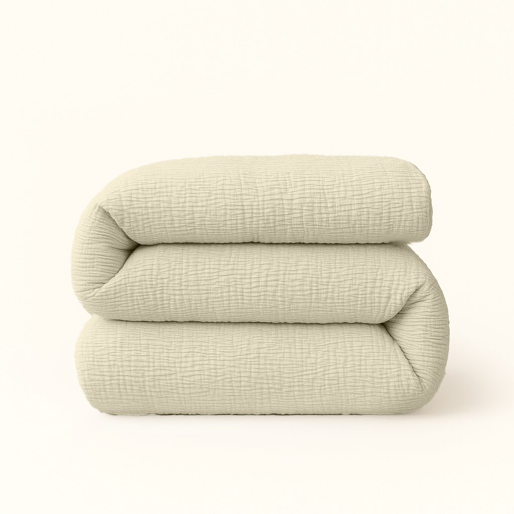 2-in-1 Micro Muslin Duvet and Bedspread – Cream, Lightweight and Breathable 0