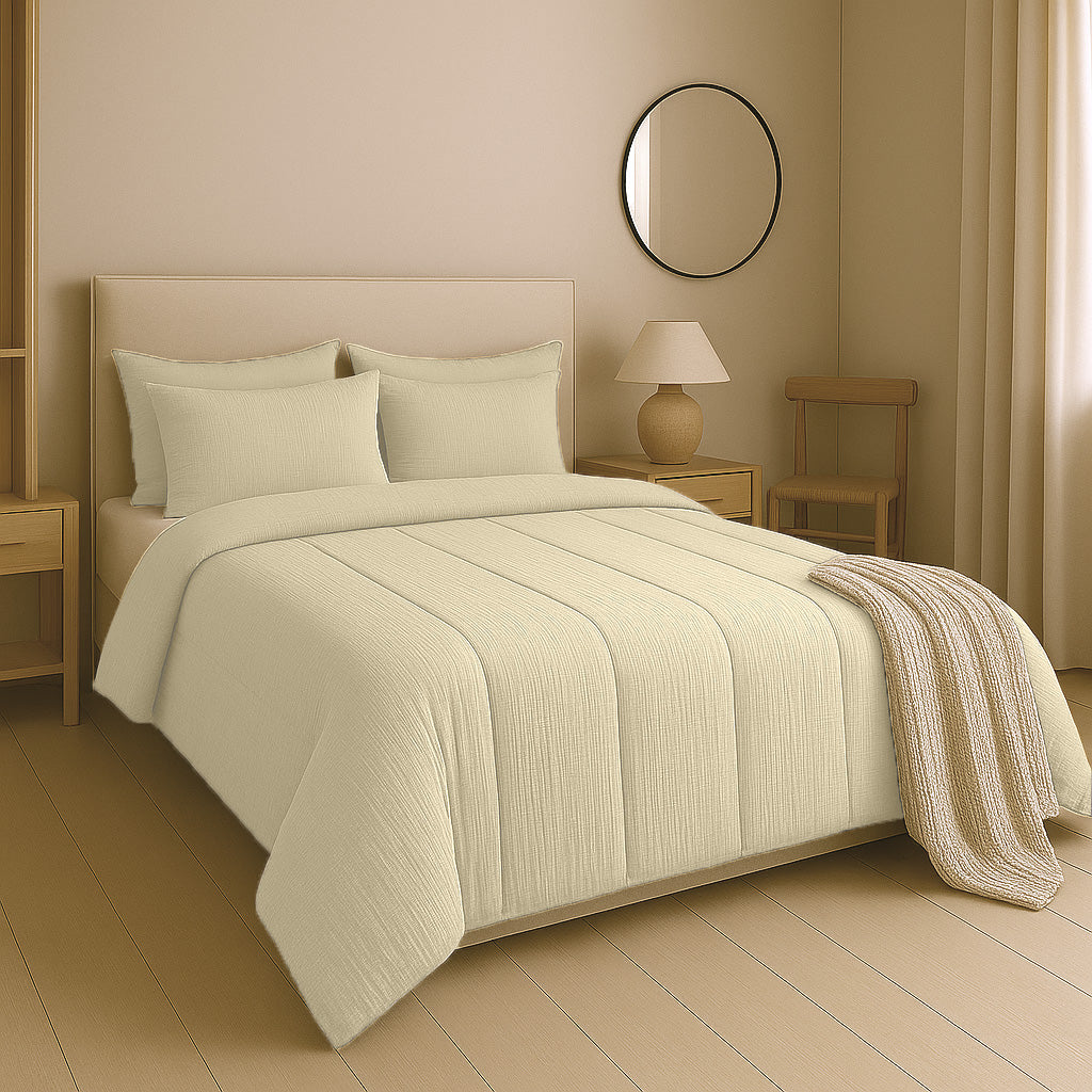 2-in-1 Micro Muslin Duvet and Bedspread – Cream, Lightweight and Breathable 1