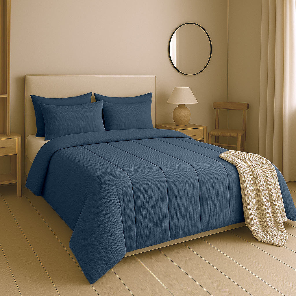 2-in-1 Micro Muslin Duvet and Bedspread – Petrol Color, Lightweight and Breathable 1