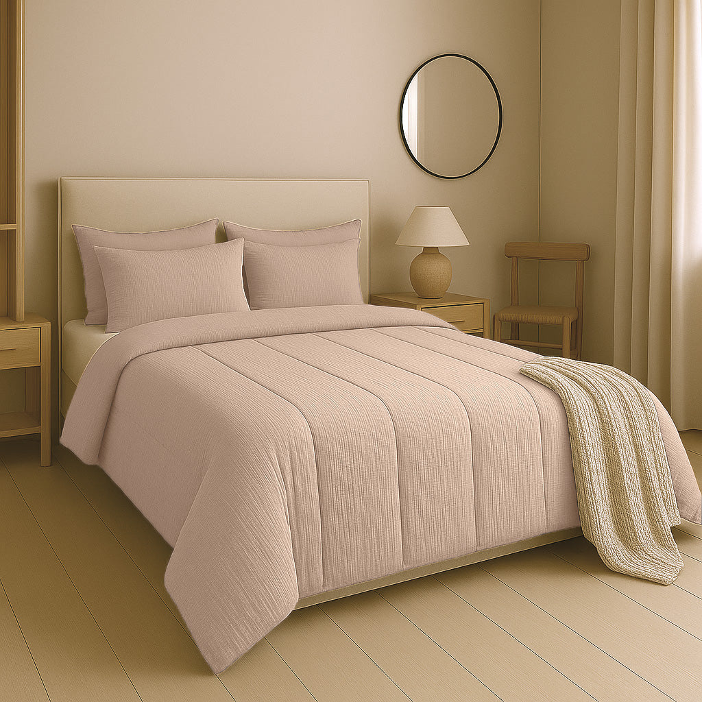 2-in-1 Micro Muslin Duvet and Bedspread – Pink, Lightweight and Breathable 1