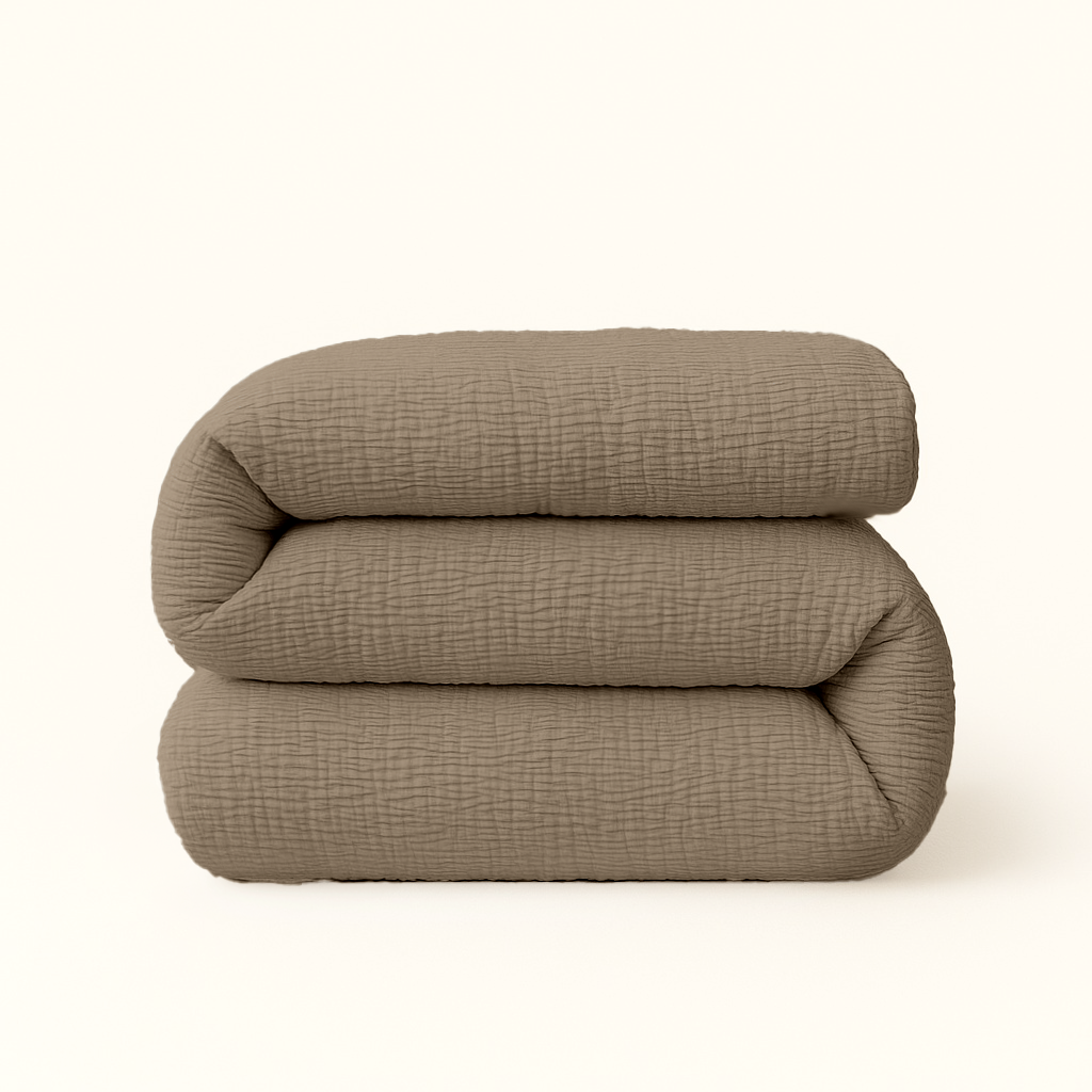 2-in-1 Micro Muslin Duvet and Bedspread – Taupe, Breathable and Heat-Regulating 0