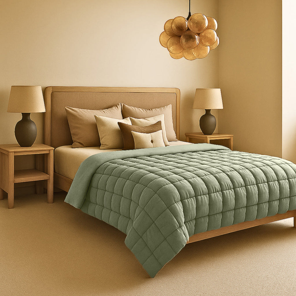 Fluffy Cube Duvet in Pistachio Green – 2-in-1 Duvet and Bedspread 1