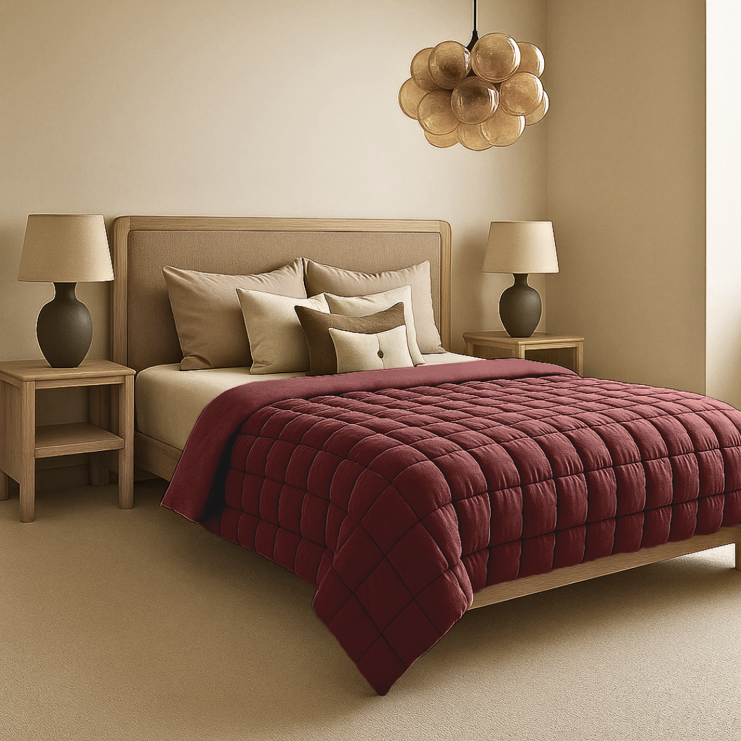 Fluffy Cube Duvet in Rum Raisin – 2-in-1 Soft Satin Bedspread for Summer Comfort, Breathable Fabric, Easy Maintenance, Available in Multiple Sizes 1