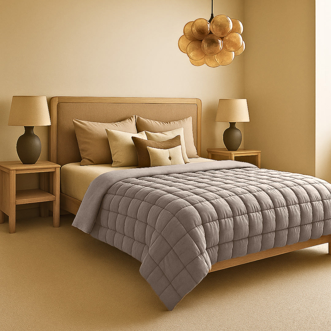 Fluffy Cube Duvet in Warm Gray – 2-in-1 Duvet and Bedspread for All Seasons 1