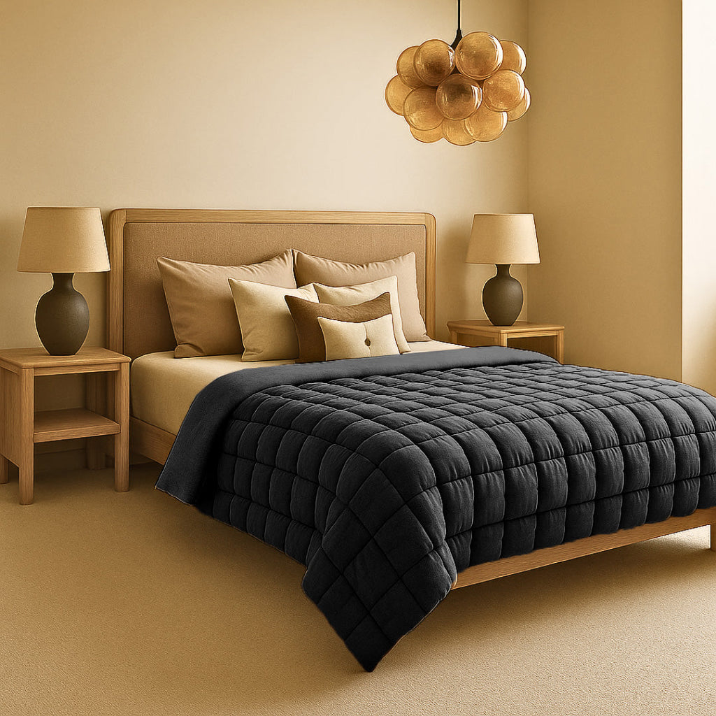 Fluffy Cube Jet Black Duvet – 2-in-1 Duvet and Bedspread for All Seasons 1