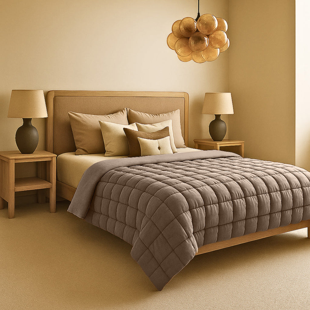 Fluffy Cube Taupe Duvet - 2-in-1 Bedspread and Duvet for Summer Comfort 1
