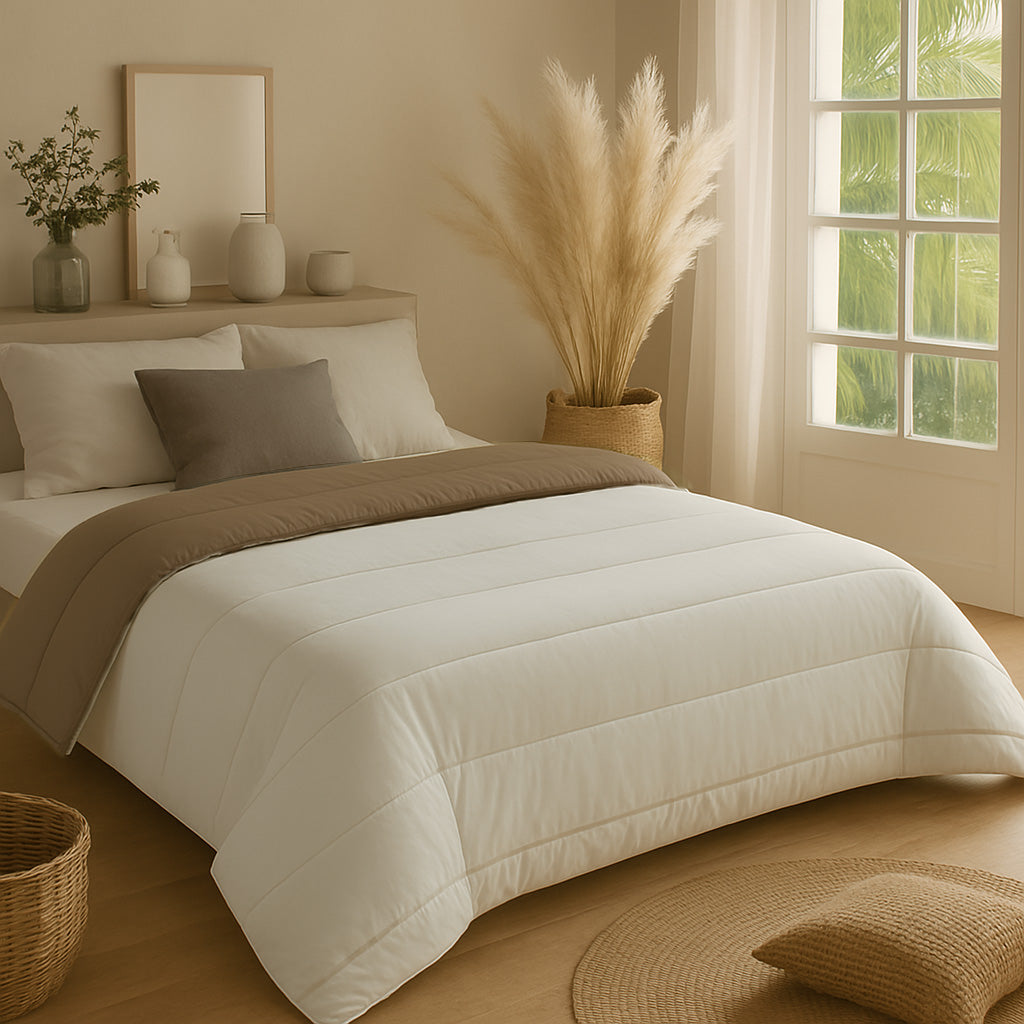 Matte Satin 2-in-1 Duvet and Bedspread, Breathable Heat-Regulating Fabric, Available in Multiple Sizes – Taupe/Gray 1
