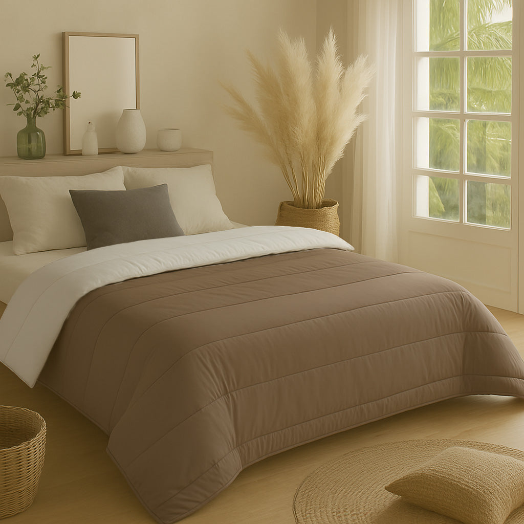Matte Satin 2-in-1 Duvet and Bedspread, Breathable Heat-Regulating Fabric, Available in Multiple Sizes – Taupe/Gray 2