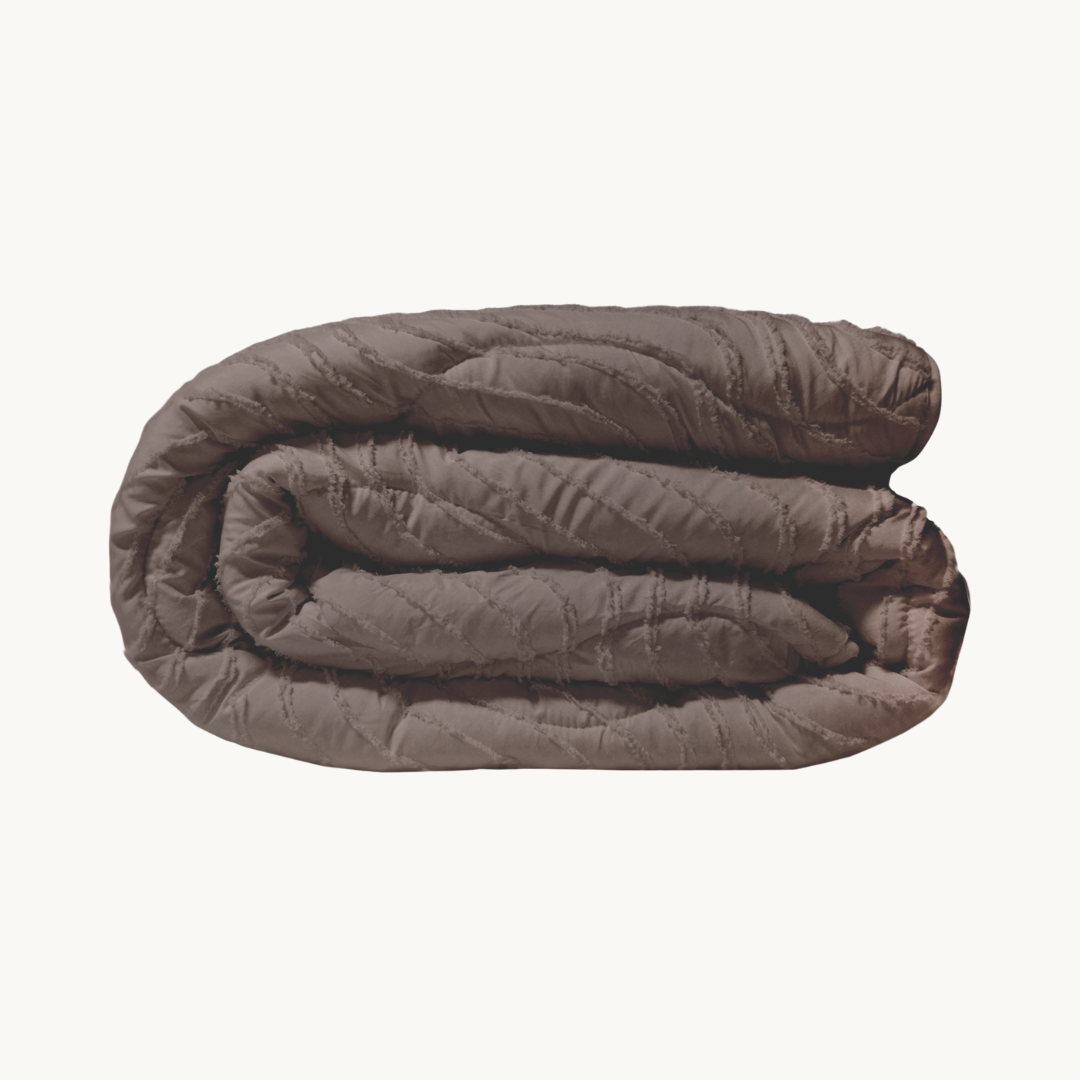 Matte Satin 2-in-1 Duvet and Bedspread – Brown Japandi Waves Design 0