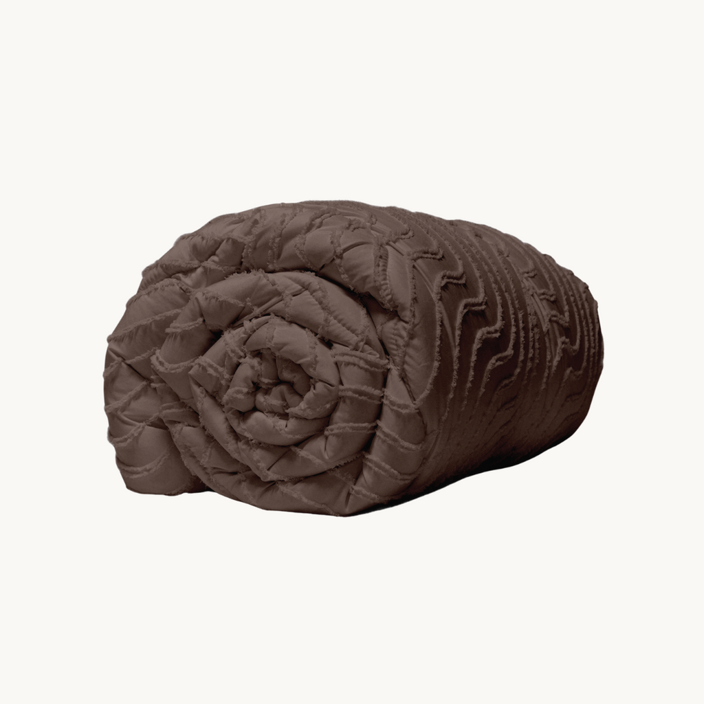 Matte Satin 2-in-1 Duvet and Bedspread – Brown Japandi Waves Design 4