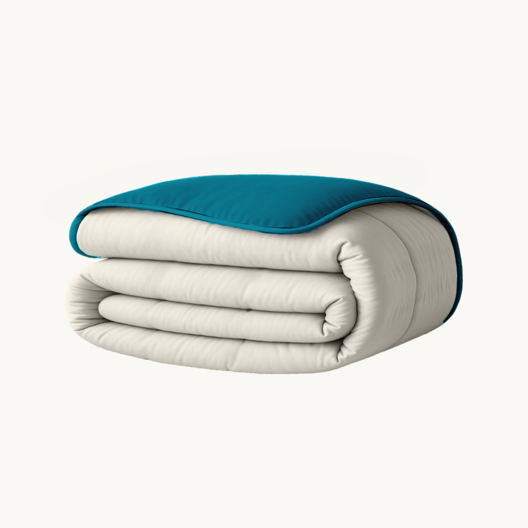 Matte Satin 2-in-1 Duvet and Bedspread – Gray/Petrol, Breathable and Easy Care 0