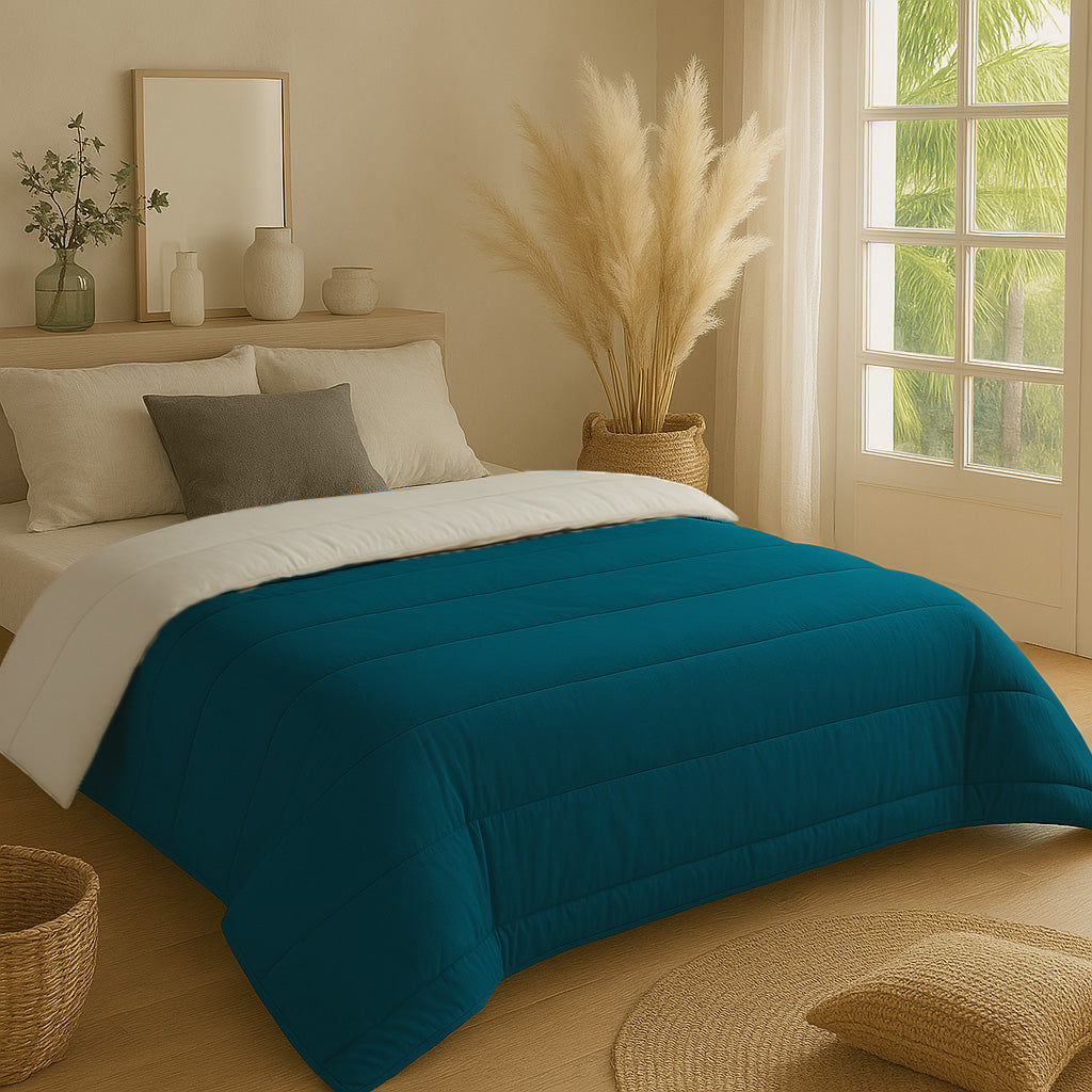 Matte Satin 2-in-1 Duvet and Bedspread – Gray/Petrol, Breathable and Easy Care 2