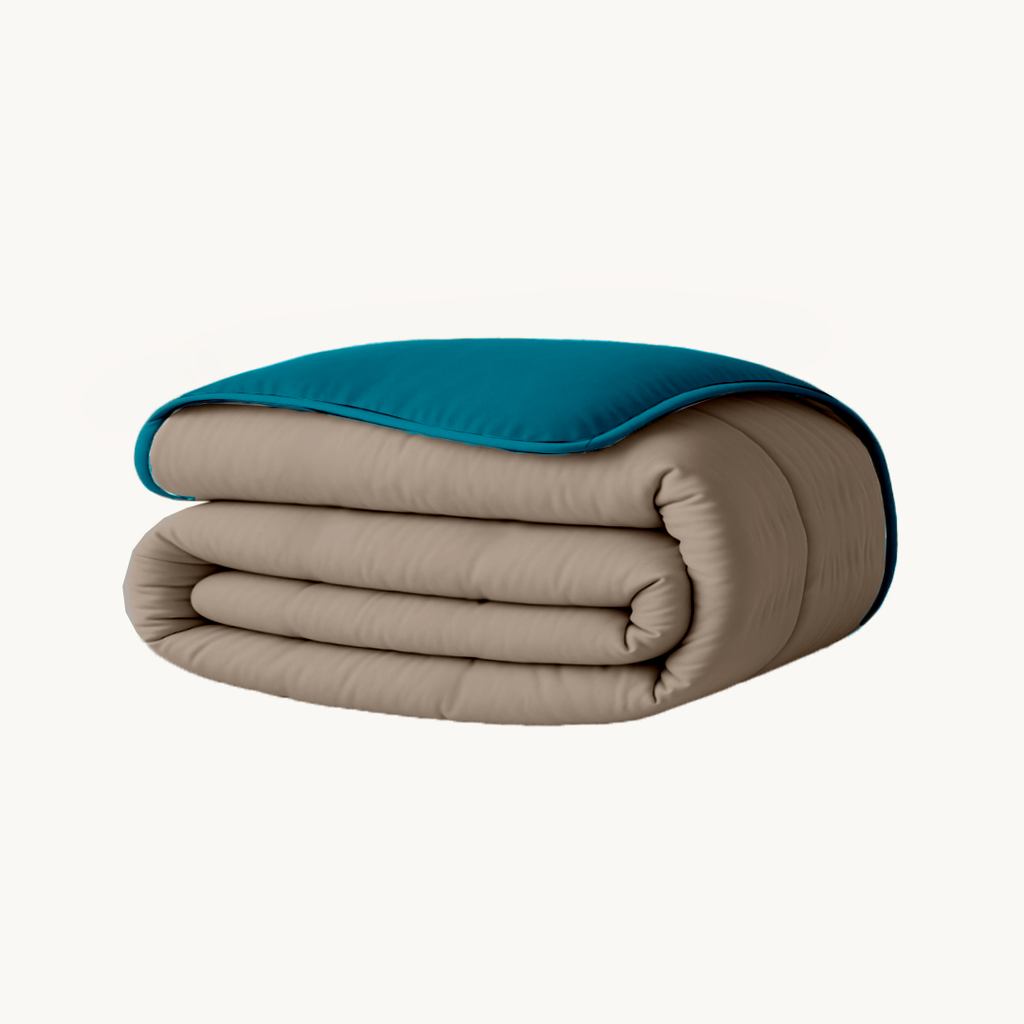 Matte Satin 2-in-1 Duvet and Bedspread, Soft Heat-Regulating Fabric, Taupe/Petrol – Available in Multiple Sizes 0