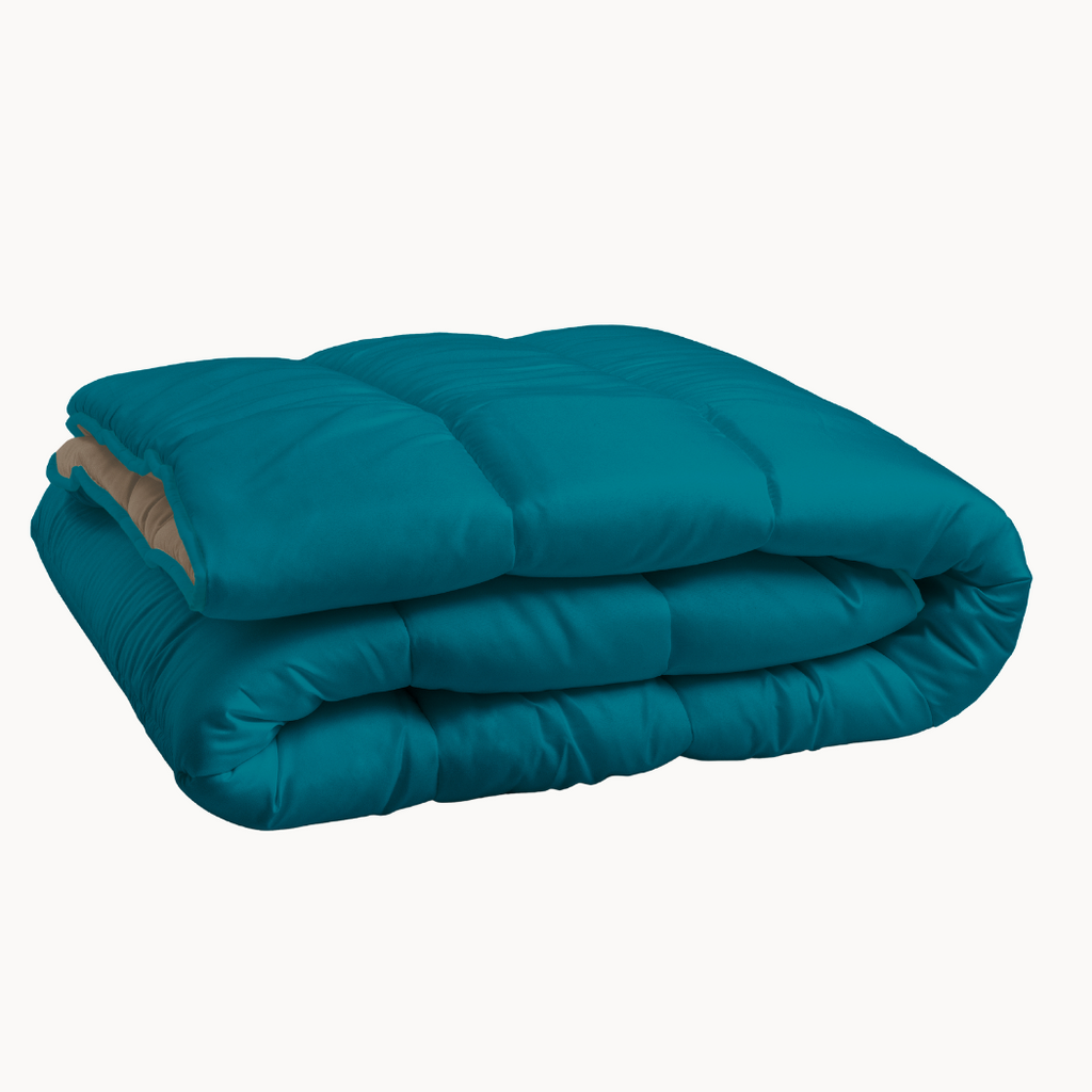 Matte Satin 2-in-1 Duvet and Bedspread, Soft Heat-Regulating Fabric, Taupe/Petrol – Available in Multiple Sizes 3