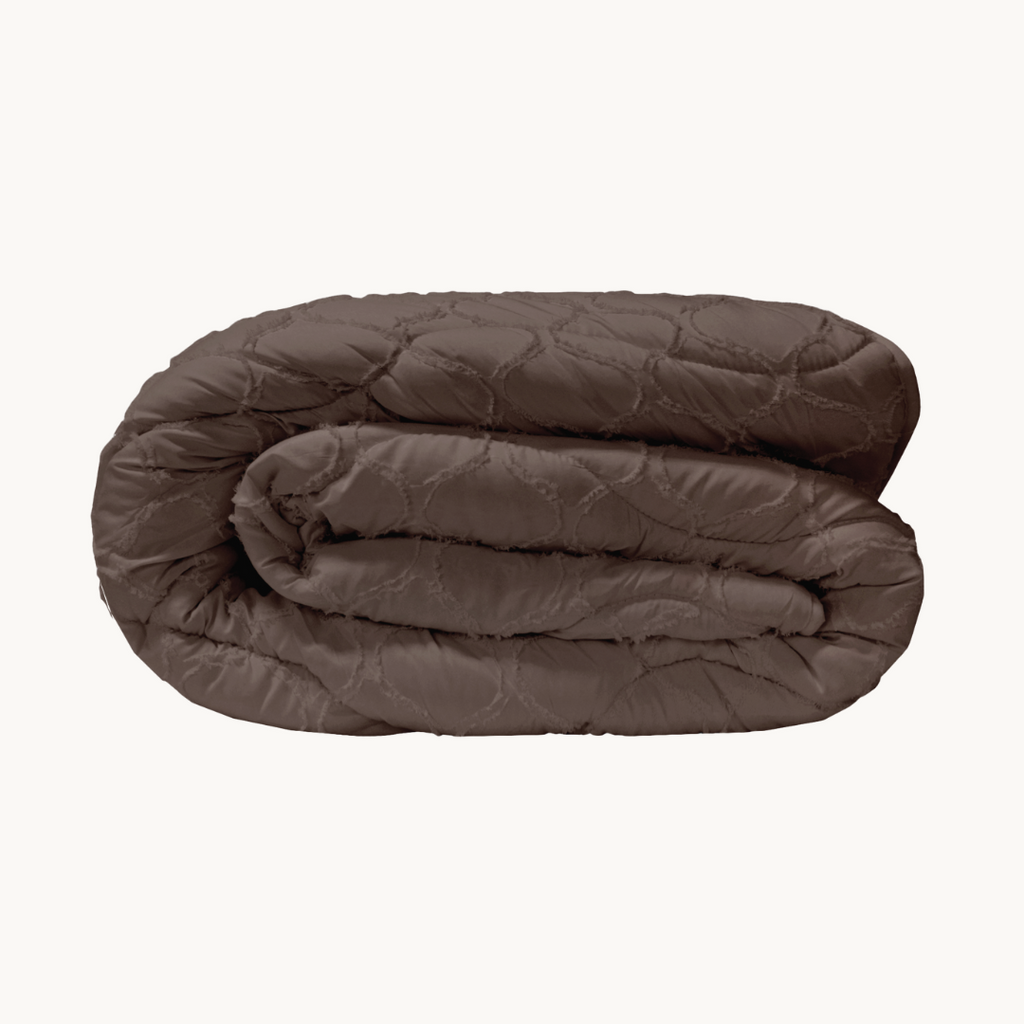 Matte Satin Duvet 2-in-1 Bedspread – Brown Japandi Curve Design 0