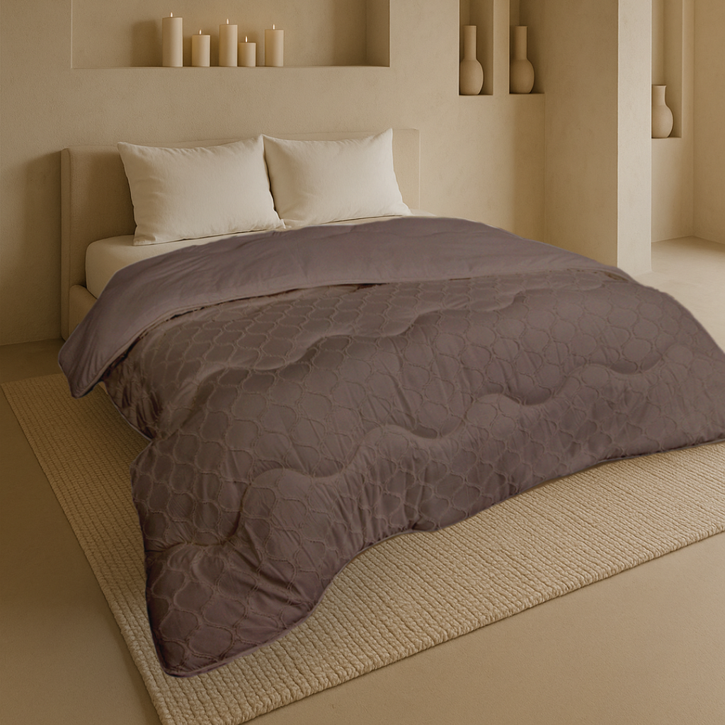 Matte Satin Duvet 2-in-1 Bedspread – Brown Japandi Curve Design 1