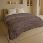 Matte Satin Duvet 2-in-1 Bedspread – Brown Japandi Curve Design 1