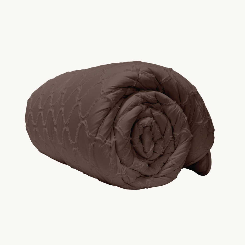 Matte Satin Duvet 2-in-1 Bedspread – Brown Japandi Curve Design 4