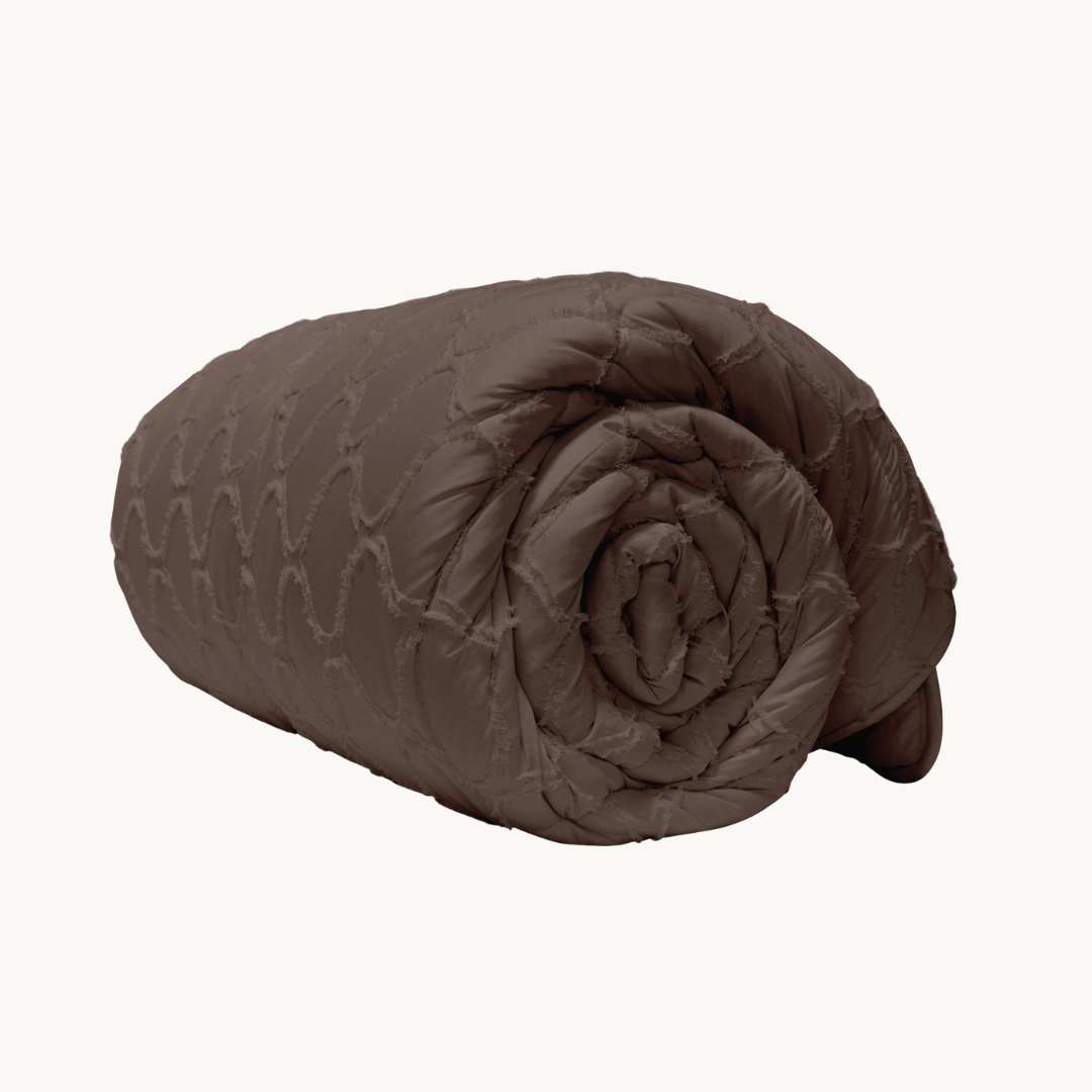 Matte Satin Duvet 2-in-1 Bedspread – Brown Japandi Curve Design 4