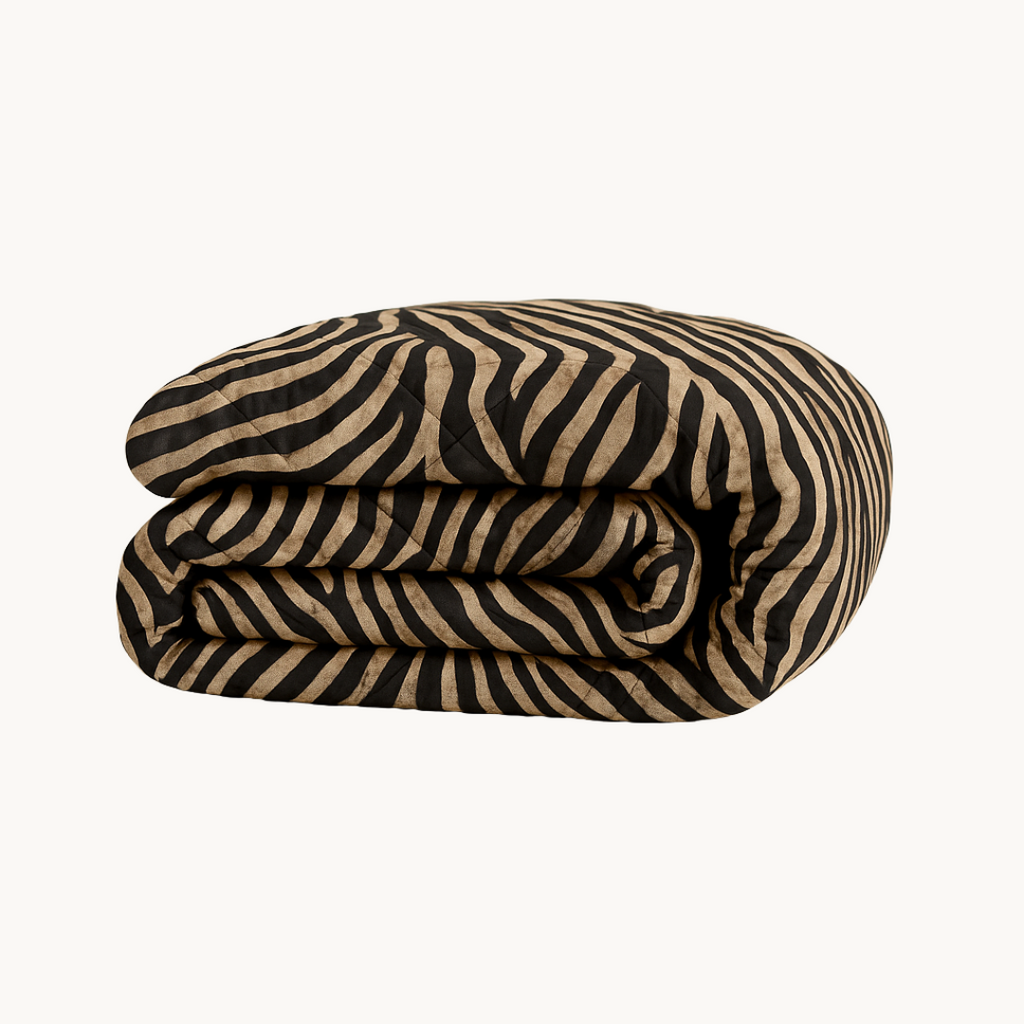 Matte Satin Duvet 2-in-1 Bedspread for Summer – Black Gold Tiger Design 0