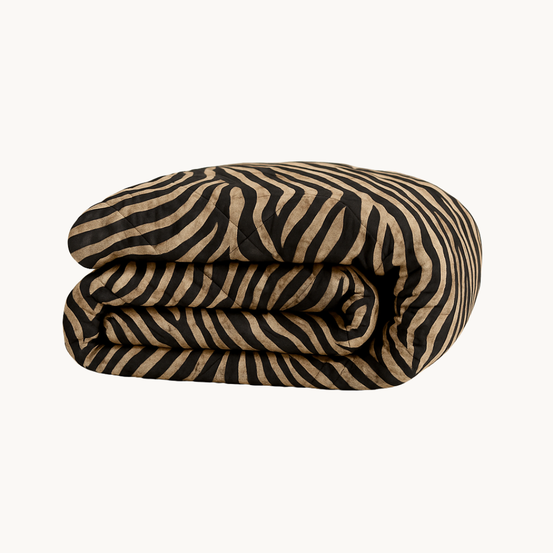 Matte Satin Duvet 2-in-1 Bedspread for Summer – Black Gold Tiger Design 0