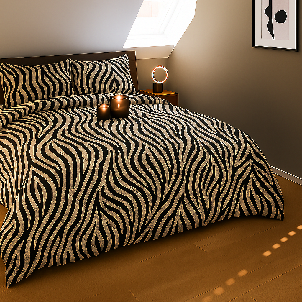 Matte Satin Duvet 2-in-1 Bedspread for Summer – Black Gold Tiger Design 1