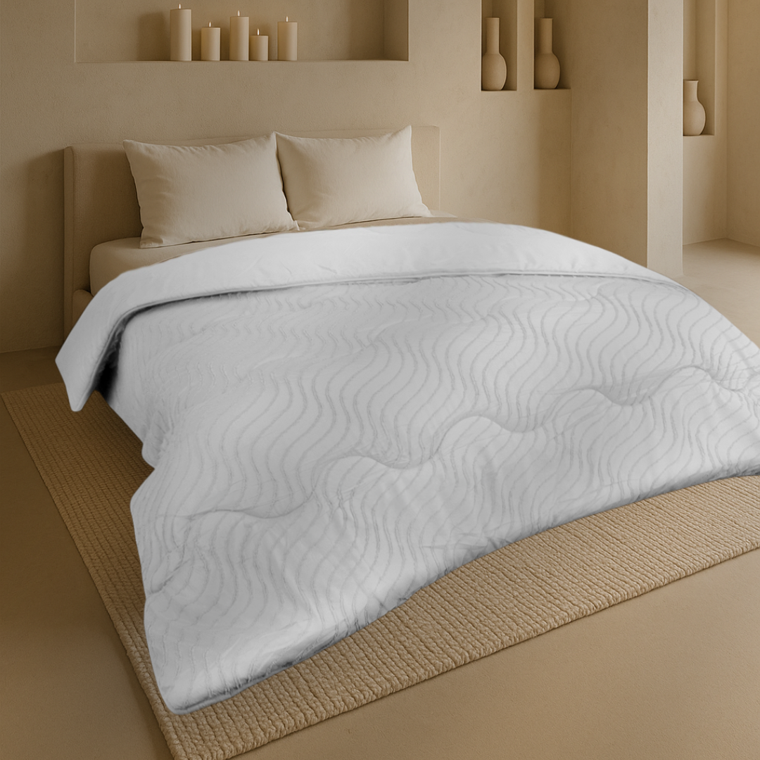 Matte Satin Duvet 2-in-1 Bedspread for Summer – Japandi Waves White 1