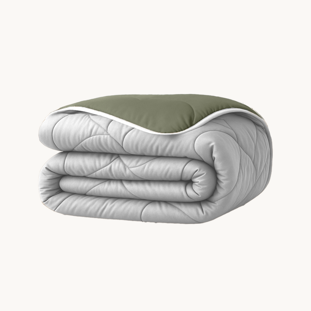 Matte Satin Duvet 2-in-1 Bedspread in Grey Olive Green – All-Season Comfort, Breathable Fabric, Easy Care 0