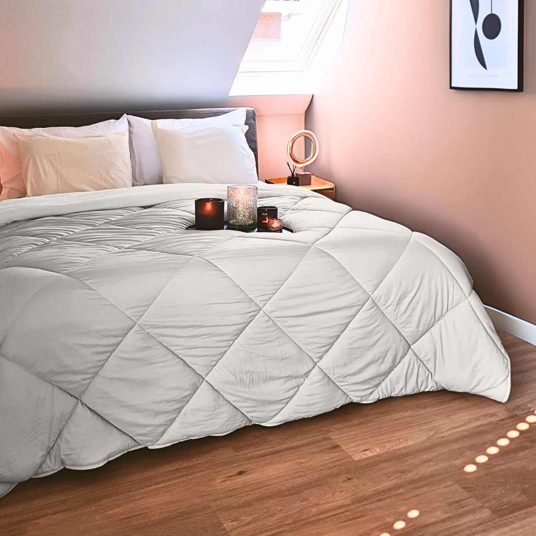 Matte Satin Duvet Bedspread 2-in-1, Offwhite, 220cm Long, Lightweight, Breathable Fabric for All Seasons 1