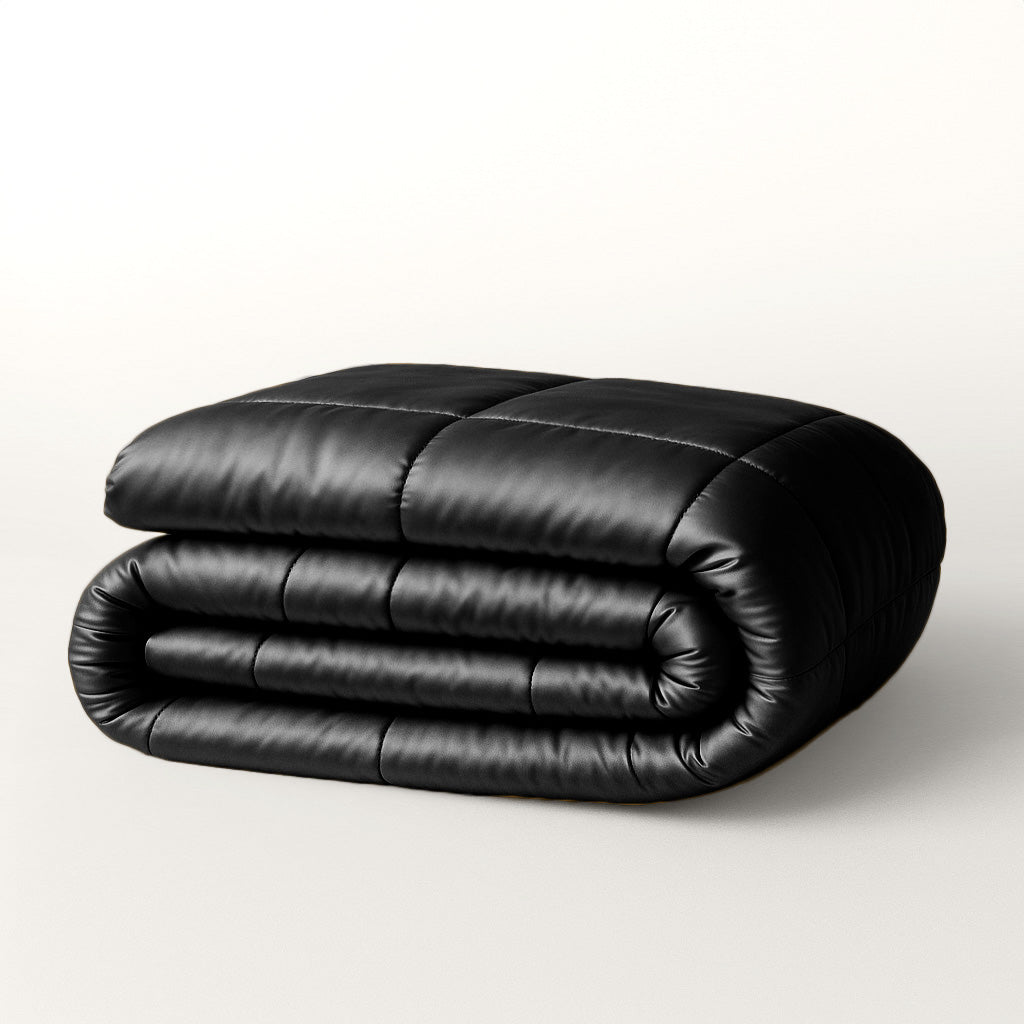 Satin Duvet Insert Without Cover – Reversible Jet Black Design, 2-in-1 Duvet and Bedspread for All Seasons 0