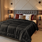 Satin Duvet Insert Without Cover – Reversible Jet Black Design, 2-in-1 Duvet and Bedspread for All Seasons 1