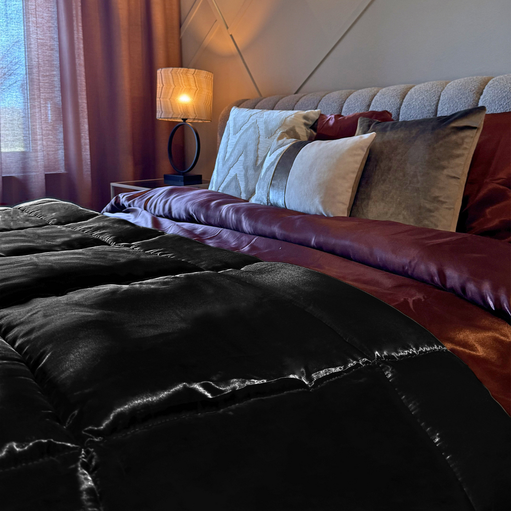 Satin Duvet Insert Without Cover – Reversible Jet Black Design, 2-in-1 Duvet and Bedspread for All Seasons 5