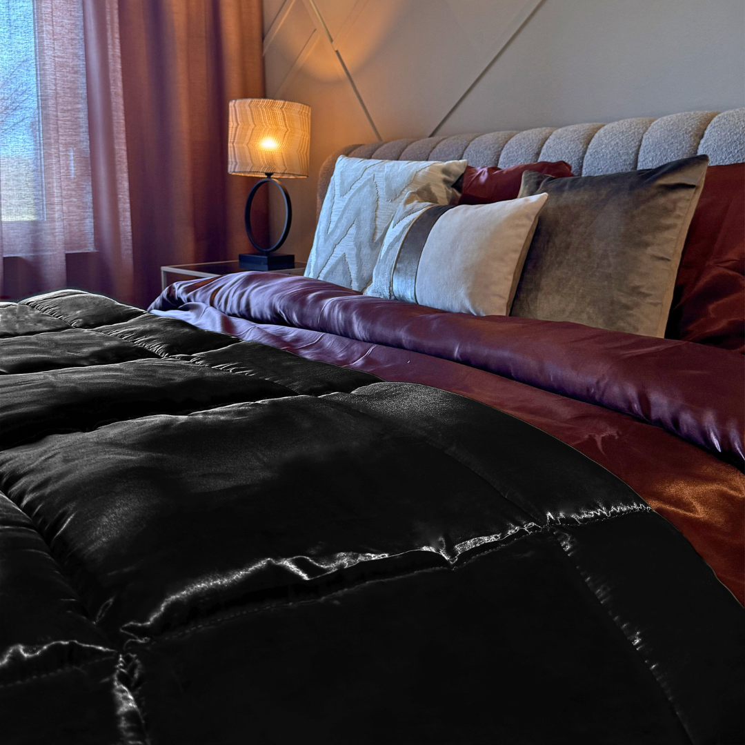 Satin Duvet Insert Without Cover – Reversible Jet Black Design, 2-in-1 Duvet and Bedspread for All Seasons 5